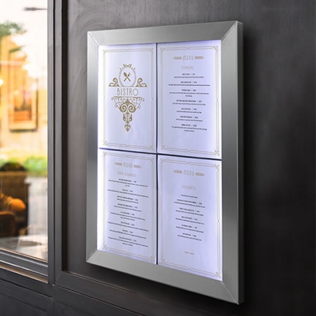 4 x A4 Premium Stainless Steel Menu Display Case